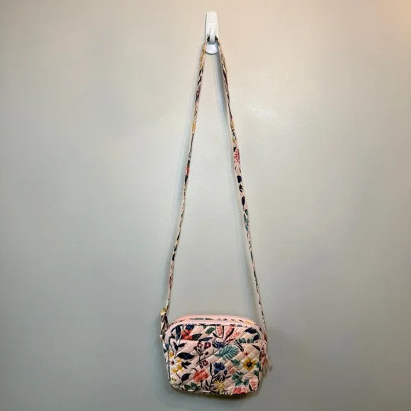 Vera Bradley Quilted Floral Crossbody Bag Peach Multi Double Zip Small Purse - Picture 9 of 11